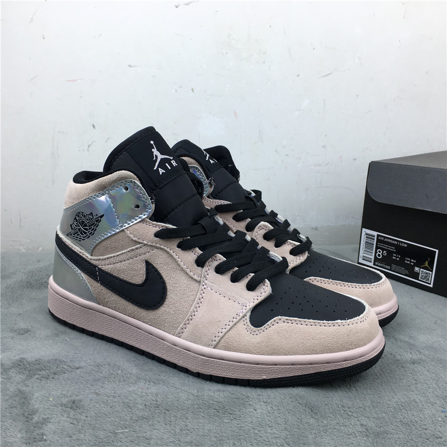 2020 Air Jordan 1 Mid Pink Silver Black Shoes